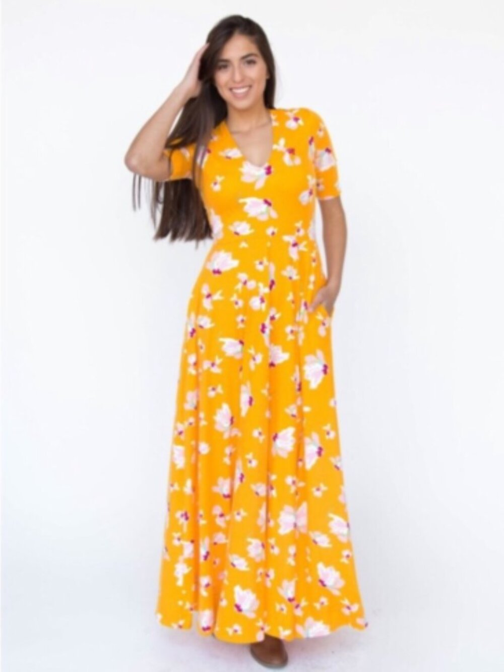 Agnes & Dora Essential Austen Maxi Dress • Size XL Falling Iris Gold NWT